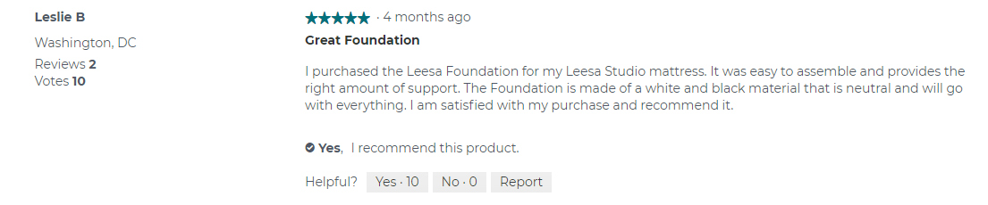 Leslie B. Customer review