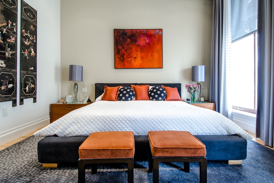 Bright minimal bedroom with white bedding